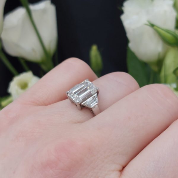 Modern 4.01ct Emerald Cut Diamond Ring