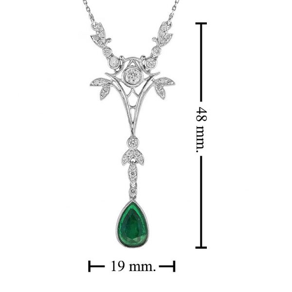 Contemporary 1.09ct Pear Shaped Emerald and Diamond Drop Pendant Necklace