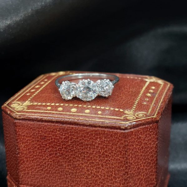 Antique old cut diamond ring three 3 trilogy 1.50 carats