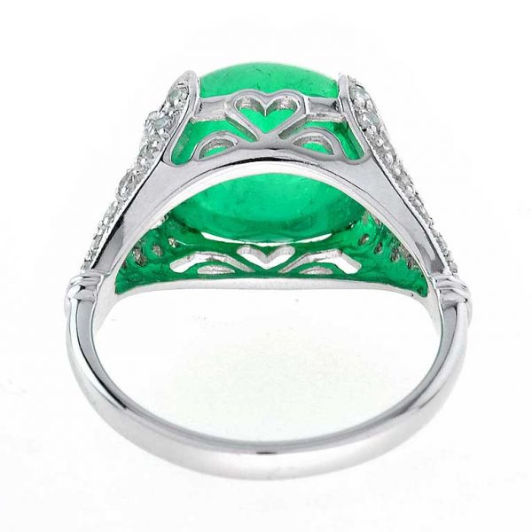 7.58ct Sugarloaf Cabochon Colombian Emerald and Diamond Cocktail Ring