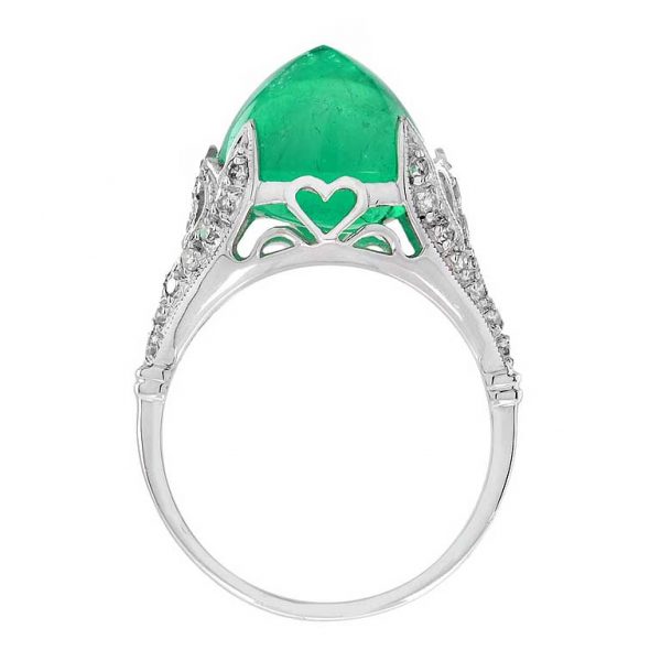 7.58ct Sugarloaf Cabochon Colombian Emerald and Diamond Cocktail Ring