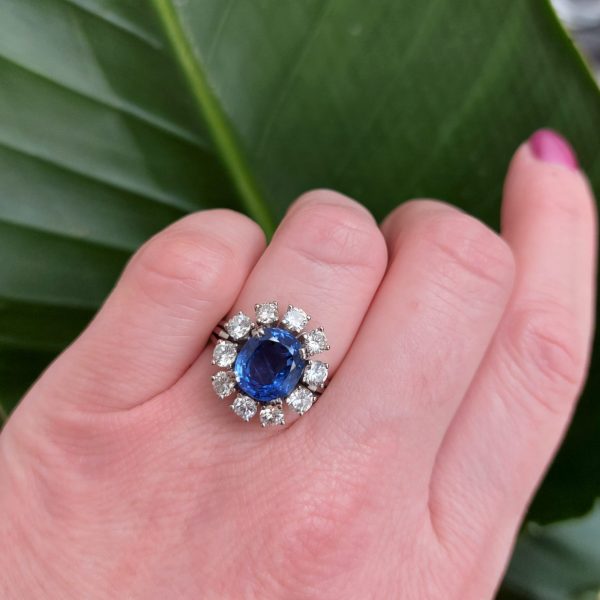 Vintage 4ct Sapphire and Diamond Cluster Ring