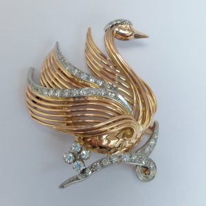 Vintage French Diamond Set Swan Brooch