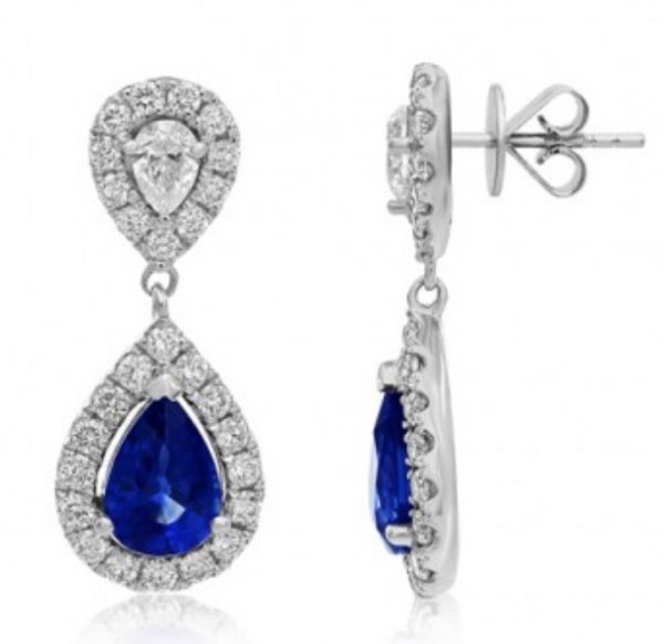 Sapphire and Diamond Pear Cluster Drop Earrings