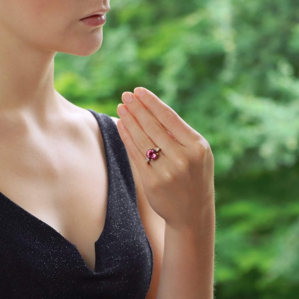 Pink Tourmaline and Diamond Engagement Ring