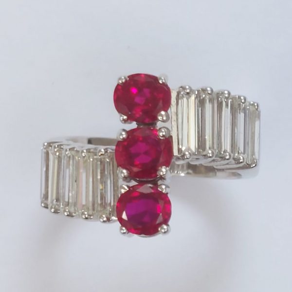 1.70ct Burma Ruby and Baguette Cut Diamond Ring