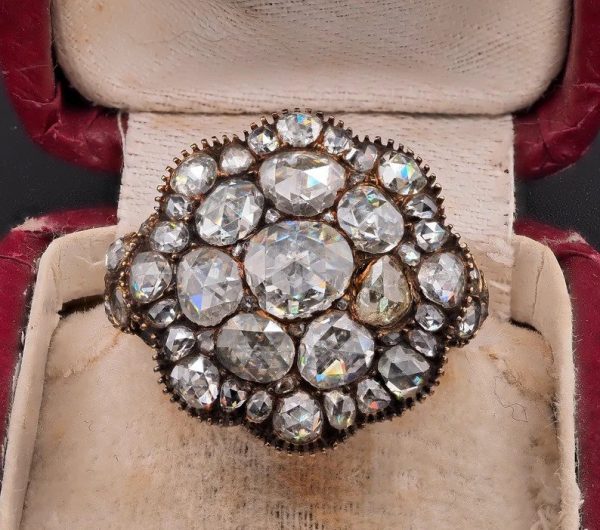 Impressive Antique Georgian 4.5ct Rose Cut Diamond Cluster Ring