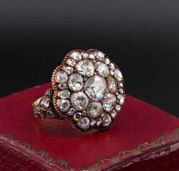 Impressive Antique Georgian 4.5ct Rose Cut Diamond Cluster Ring