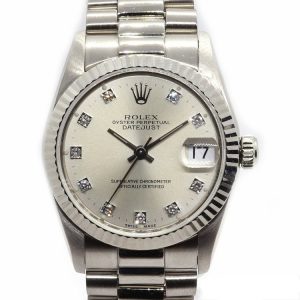 Vintage Rolex Oyster Perpetual Datejust 68279 18ct White Gold and Diamond 31mm Midsize Automatic Watch, on a Rolex 18ct white gold President bracelet with fold-over clasp, Circa 1990s