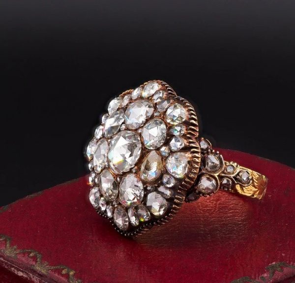 Impressive Antique Georgian 4.5ct Rose Cut Diamond Cluster Ring
