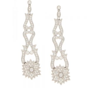 Contemporary 2.85ct Diamond Cluster Drop Pendant Earrings