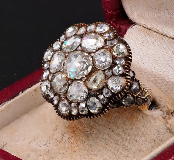 Antique Georgian 4.5ct Rose Cut Diamond Cluster Ring