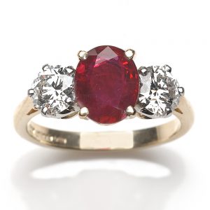 2.04ct Burma Ruby and Diamond Three Stone Ring