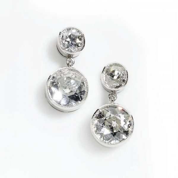 Old Cut Diamond Drop Earrings, 2.36 carat total, Circa 2021