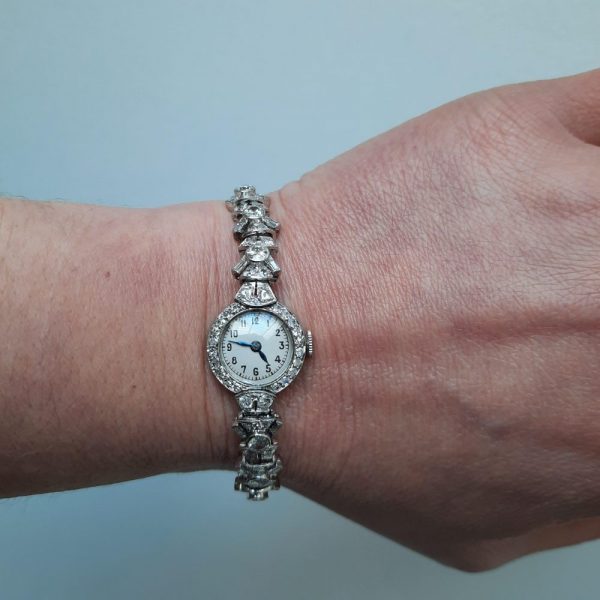 Art Deco Diamond Platinum Cocktail Watch, 3.20 carats