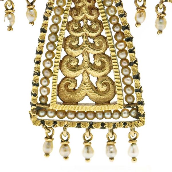 Byzantine Inspired 18ct Gold, Emerald and Seed Pearl Cross Pendant