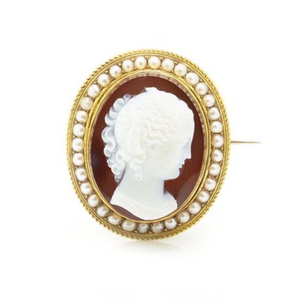 Antique Victorian 15ct Gold Cameo Mourning Brooch