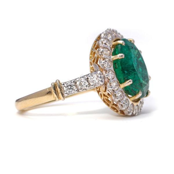 4ct Zambian Emerald and Diamond Cluster Ring in 18ct Yellow Gold, minor oil