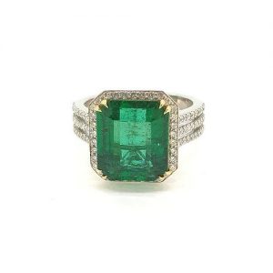 Certified 6.50ct Zambian Emerald and Diamond Cluster Dress Ring