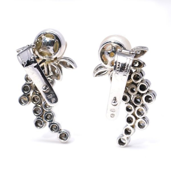 Antique South Sea Pearl and Rose Cut Diamond Clip On Earrings in Platinum