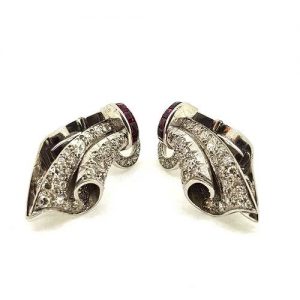 Art Deco Ruby and Diamond Clip On Earrings