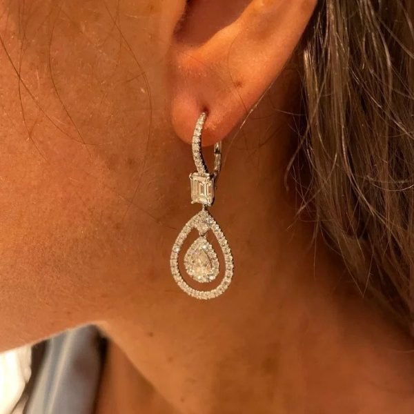 GIA Certified 5.1ct Diamond Pear Cluster Drop Earrings