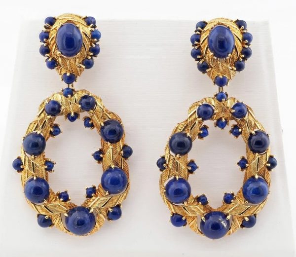 Vintage Retro Lapis Lazuli and 18ct Yellow Gold Earrings