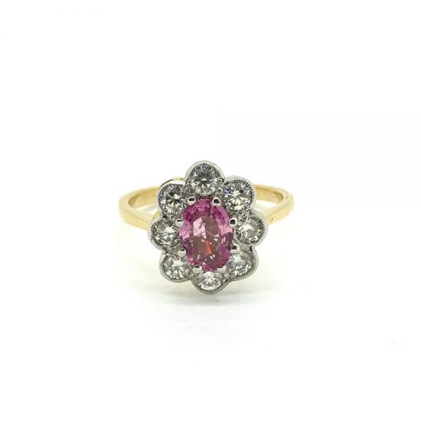 0.75ct Pink Sapphire and Diamond Floral Cluster Ring