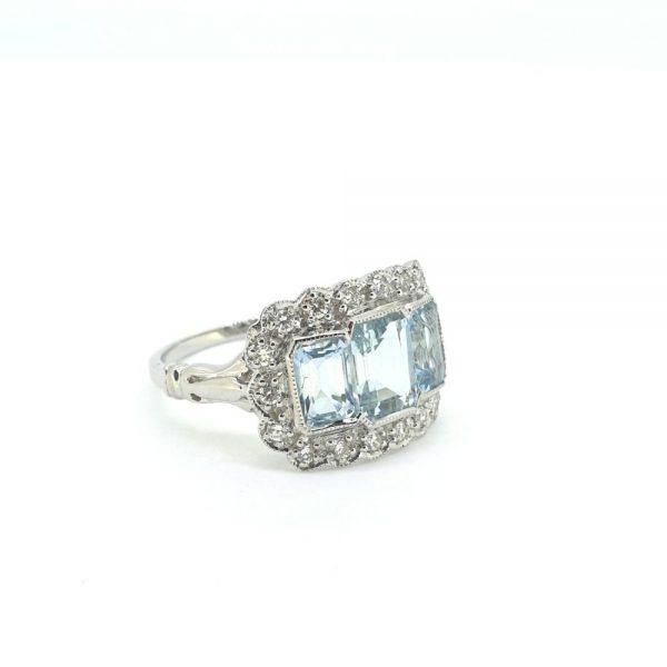 Art Deco Style Aquamarine and Diamond Cluster Dress Ring