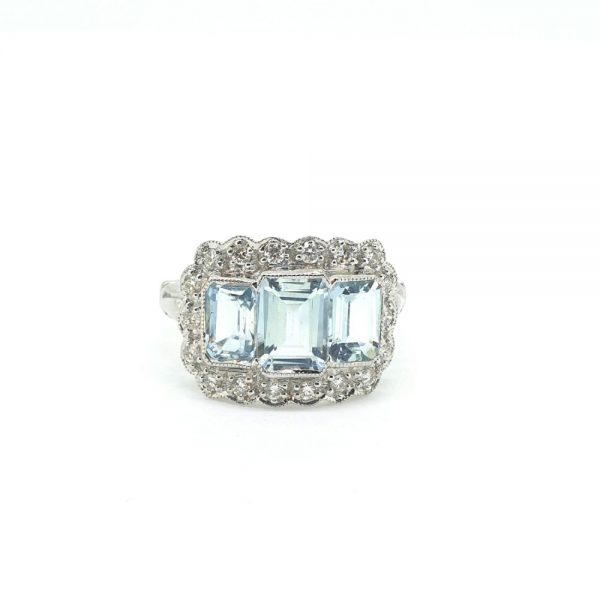 Art Deco Style Aquamarine and Diamond Cluster Dress Ring
