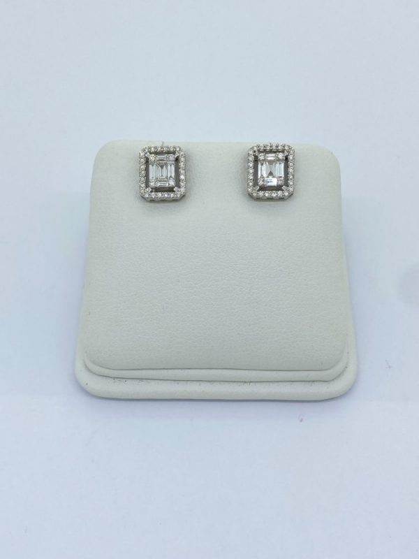 Brilliant and Baguette Diamond Cluster Earrings, 0.64 carat total