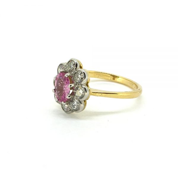 0.75ct Oval Pink Sapphire and Diamond Floral Cluster Ring