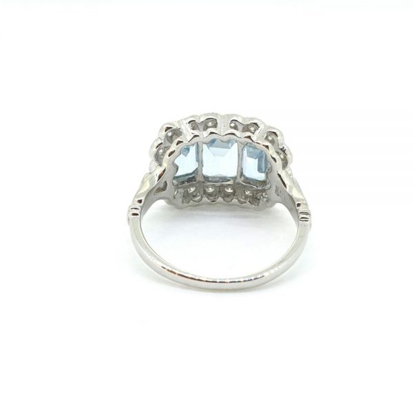 Art Deco Style Aquamarine and Diamond Cluster Dress Ring ion 18ct White Gold