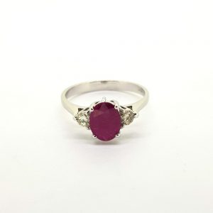 Ruby and Diamond Three Stone Ring in 18ct White Gold