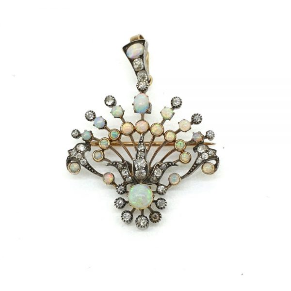 Antique Victorian Opal and Diamond Pendant and Brooch