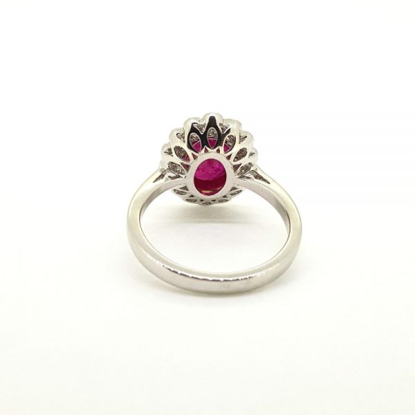 1.77ct Ruby and Diamond Oval Floral Cluster Ring in 18ct White Gold