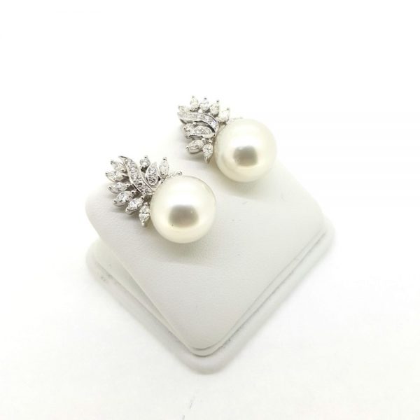 South Sea Pearl and Diamond Spray Cluster Earrings