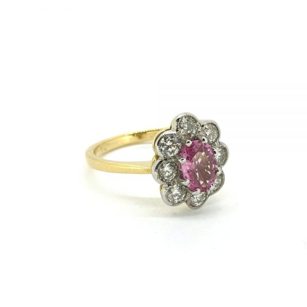 0.75ct Pink Sapphire and Diamond Floral Cluster Ring