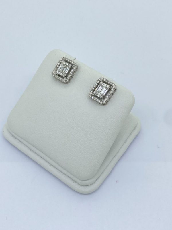 Brilliant and Baguette Diamond Cluster Earrings, 0.64 carat total