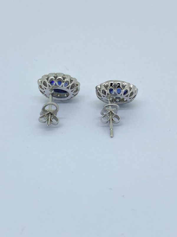 3.64ct Sapphire and Diamond Oval Floral Cluster Earrings
