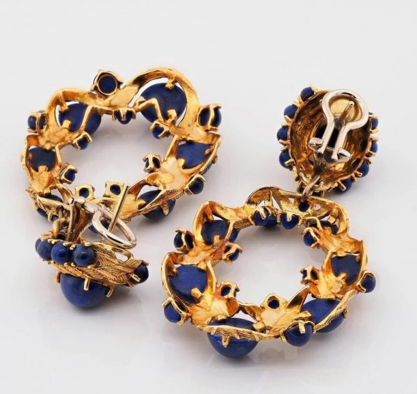 Vintage Retro Lapis Lazuli and 18ct Yellow Gold Earrings