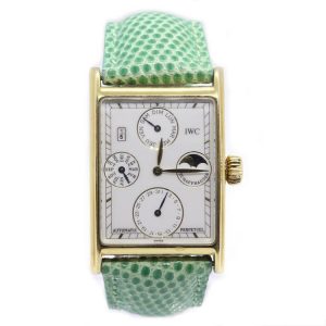 IWC Internation Watch Company Novecento Perpetual Calendar 18ct Yellow Gold 3546 Automatic Watch, on an off-brand green leather strap with 18ct gold IWC buckle