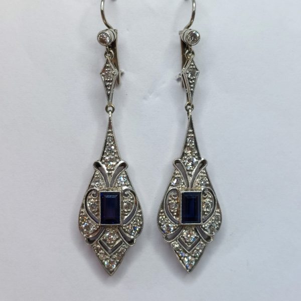 Antique Art Deco Sapphire & Diamond Earrings