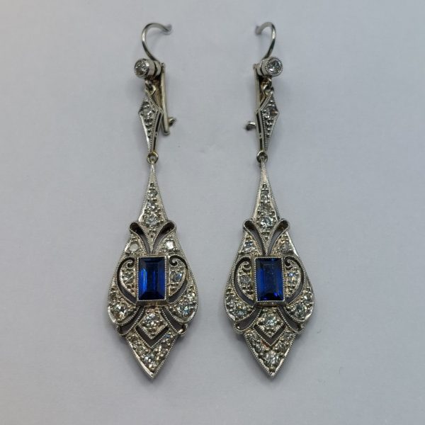Antique Art Deco Sapphire & Diamond Earrings