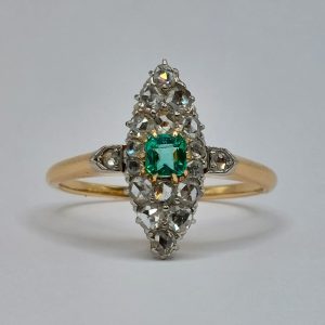 Antique Victorian Emerald and Rose Cut Diamond Ring