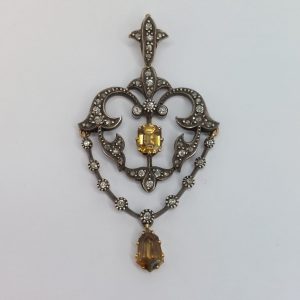 Antique Victorian Zircon & Diamond Pendant Necklace
