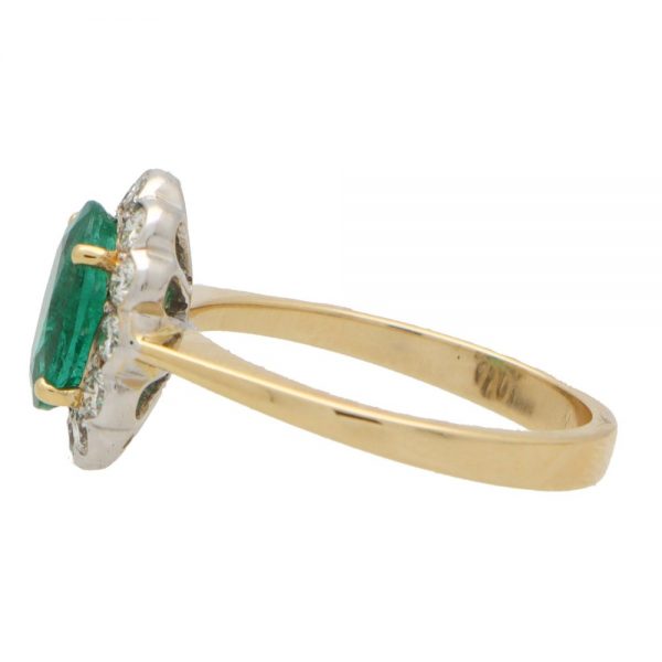 1.55ct Oval Emerald and Diamond Floral Cluster Ring in 18ct Gold