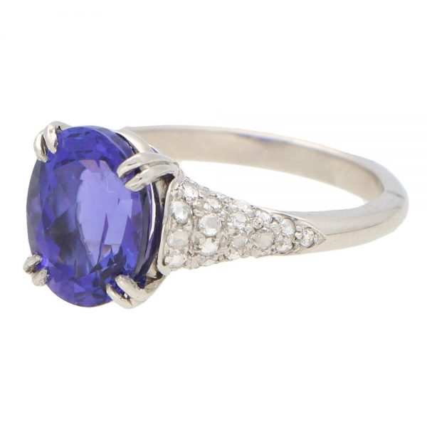 3.61ct Oval Tanzanite and Diamond Dress Ring in Platinum