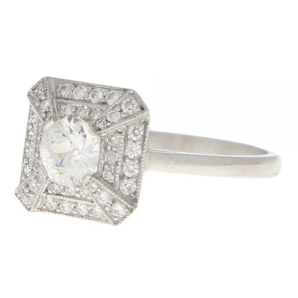 Art Deco Style 0.48ct Old Cut Diamond Cluster Ring in Platinum