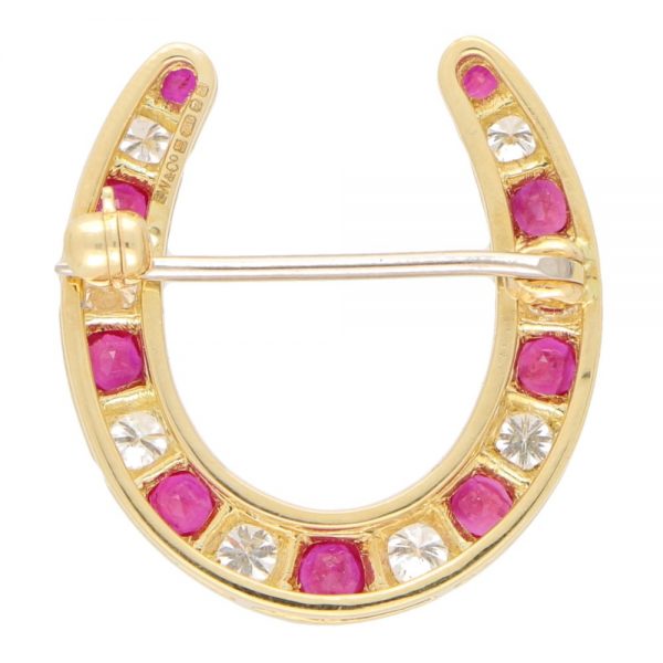 Ruby and Diamond Lucky Horseshoe Brooch in 18ct Yellow Gold